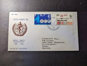 1968 British Pitcairn Islands Airmail First Day Cover FDC to Yorks England WHO