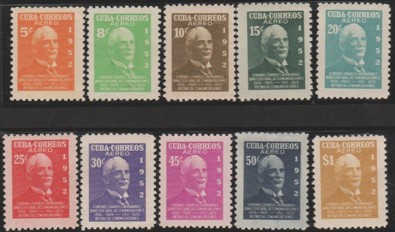 1952 Cuba Stamps Sc C63-C72 Colonel Charles Hernandez   NEW