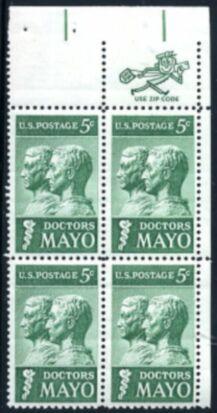 US Stamp #1251 MNH - Doctors Mayo - ZIP Block of 4