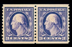 MOMEN: US STAMPS #445 COIL PAIR MINT OG NH PSE GRADED CERT VF/XF-85