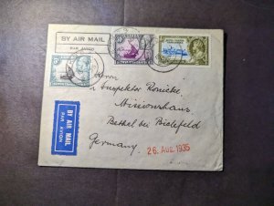 1935 British KUT Airmail Cover Kampala Uganda to Bethel Rielefeld Germany