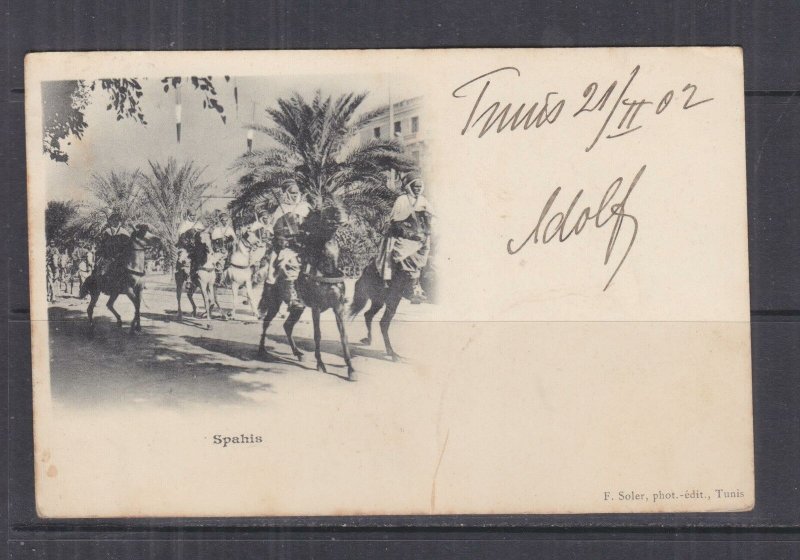 TUNISIA, 1902 ppc. Spahis, Mounted Camel Soldiers, 5c. Tunis to Austria. 