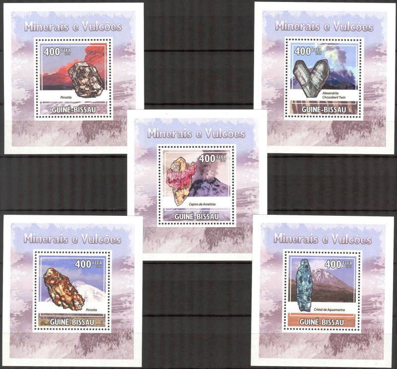 {358} Guinea -Bissau 2009 Minerals Volcanoes 5 S/S Deluxe MNH**