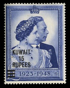 Kuwait #83 (SG 75) Cat$65, 1948 15r Silver Wedding, lightly hinged, natural i...