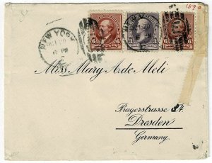 1891 New York, N.Y. cancel on triple weight cover to Germany, 6c Scott 224