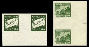 Cuba #346-347P, 1937 Costa Rica and Cuba, 4c imperf. plate proofs in green, a...