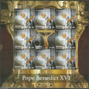 BEQUIA   2014 POPE BENEDICT XVI   SHEET  III  IMPERFORATE MINT NH