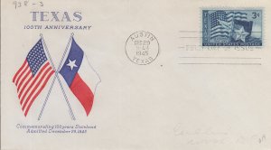 1945 Texas Statehood (Scott 938) Grimsland UA FDC