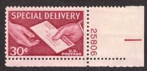SCOTT  E21  SPECIAL DELIVERY 30¢  PLATE # SINGLE  MNH  SHERWOOD STAMP
