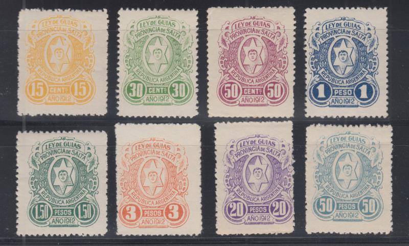 Argentina, Salta, mint 1912 Ley de Guias Fiscals 8 different from set of 10