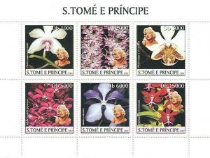 S. TOME & PRINCIPE 2003 - Orchids & Marilyn Monroe 6v. Scott Code: 1481