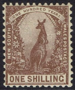 NEW SOUTH WALES 1907 KANGAROO 1/- WMK CROWN/DOUBLE LINED A
