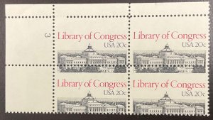 2004 Library of Congress MIS-PERF ERROR Plate Block of 4 MNH 20 c 1982