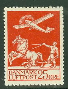 DENMARK #C3 25ore Airmail, og, LH, VF, Scott $45.00