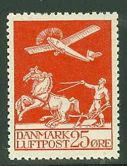 DENMARK #C3 25ore Airmail, og, LH, VF, Scott $45.00