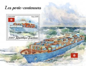 Togo - 2019 Container Ships and Flags - Stamp Souvenir Sheet - TG190529b