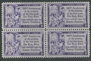 USA # 1014 Gutenberg Printing Press -  block/4  (1) Mint NH