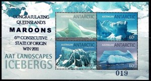Australian Antarctic 2011 Icebergs Minisheet Overprinted MAROONS Rugby Win MNH