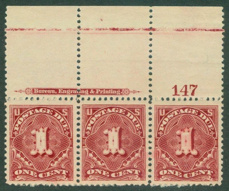 EDW1949SELL : USA 1894 Sc #J31 Beautifully centered Imprint PL# Strip Cat $900+