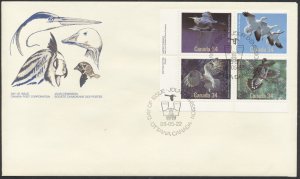 1986 #1095-1098 Birds of Canada FDC, LL Plate Block, Canada Post Cachet