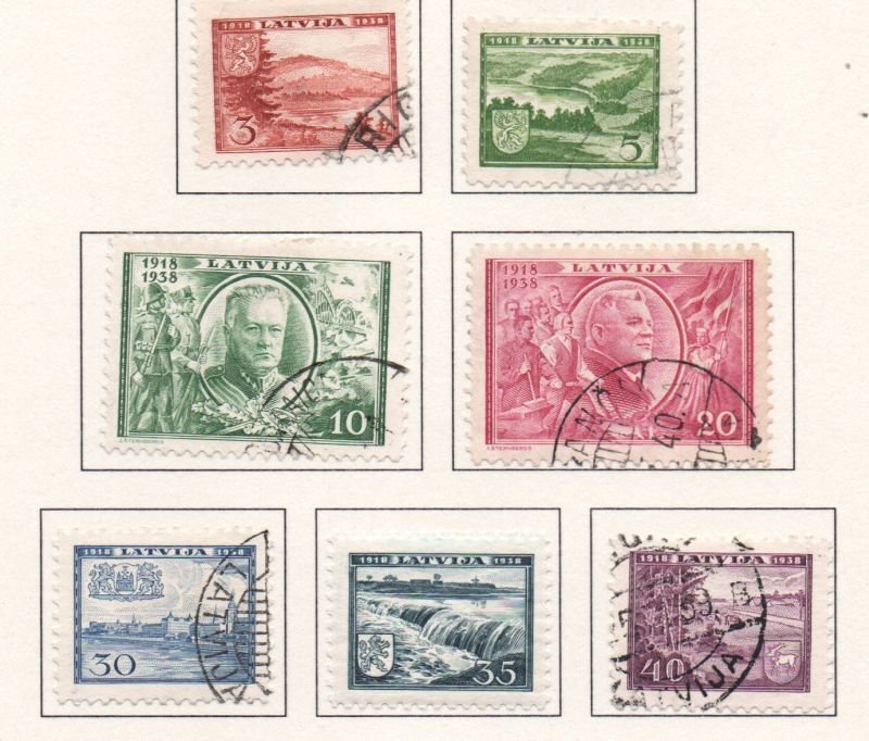Latvia Sc 200-206 1938 20th Anniversary Independence stamp set used