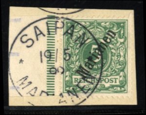 German Colonies, Mariana Islands #12 Cat$29, 1900 5pf green, used on piece