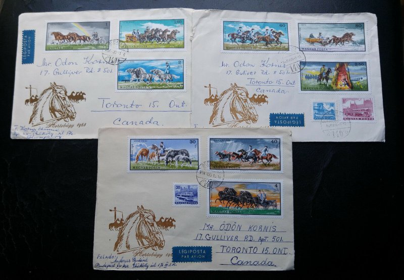 RARE HUNGARY 1968 “HORSES” REGISTERED 02 POSTALY USED 1ST DAY COVERS TO CANADA H