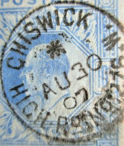 SG265 Edward VII 1902 10/- Blue Very Nice Chiswick CDS Posmark But Repaired Used