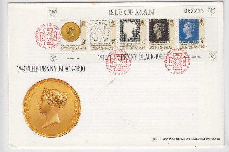 Isle of Man -1990 Penny Black,  Sheetletv of 5,   on FDC