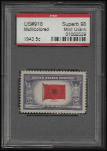 # 918 MINT NEVER HINGED ALBANIA P.S.E. GRADE 98 CERT # 01...