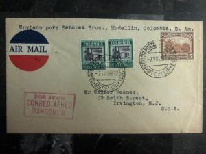 1932 Medellin Colombia First Flight cover FFC to Irvington NJ USA SCADTA