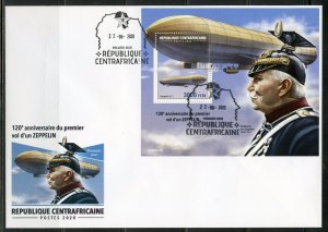 CENTRAL AFRICA 2020 120th ANN OF THE FIRST ZEPPELIN FLIGHT SOUVENIR SHEET  FDC