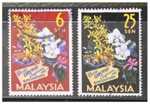 MALAYSIA 1963 WORLD ORCHID CONFERENCE IN SINGAPORE set of 2V Used SG#4&5