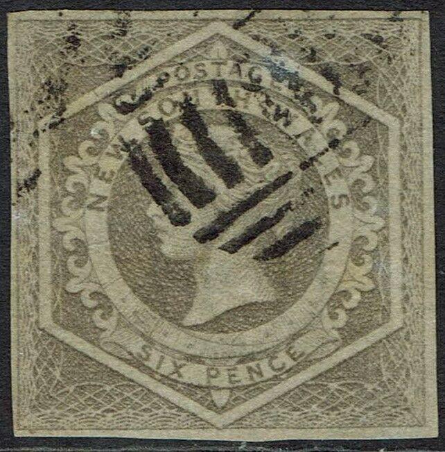 NEW SOUTH WALES 1854 QV DIADEM 6D IMPERF USED 