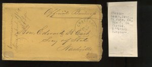 Civil War Official Business Stampless Cover to Tennessee Sec State Edward H East