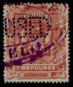 RHODESIA QV SG11, £2 rose-red, USED. PERFIN
