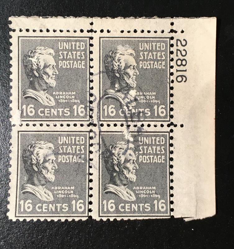 821 Lincoln, Presidents, Circ. Block, (damaged) Vic's Stamp Stash