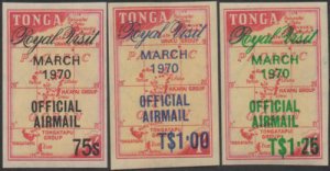 Tonga official 1970 SGO39-O41 Airmail Royal Visit set MLH