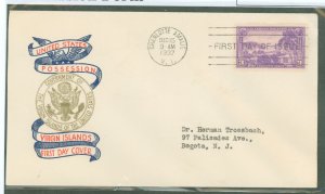 US 802 1937 3c Virgin Islands, Part of the U S Possession Series, on an addressed, typed, FDC with a Plimpton Cachet