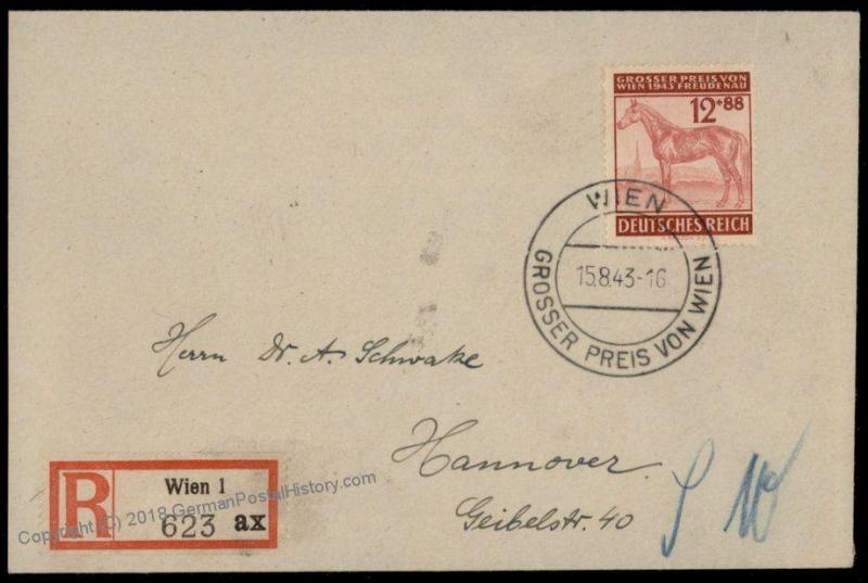 Germany 1943 Grosser Preis von Wien Vienna Horse Race Registered Cover 71811