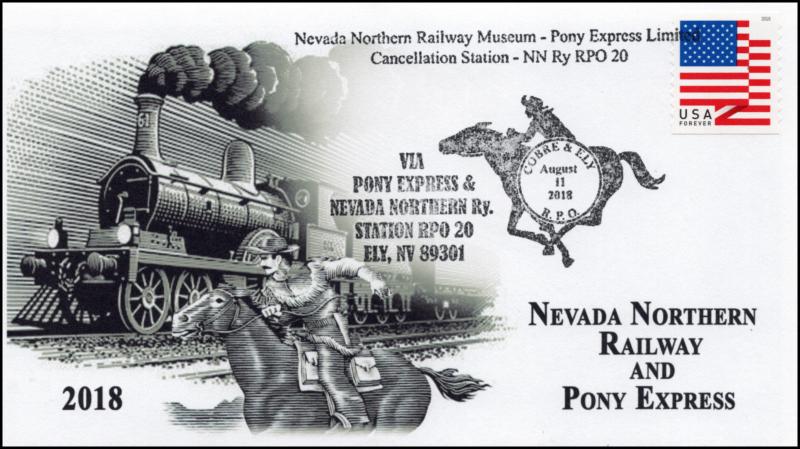 18-246, 2018, Nevada Northern Railway, Pictorial Postmark, Pony Express, event