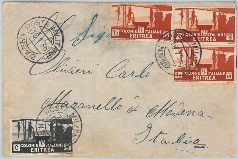 53452 - ERITREA - Postal History: ENVELOPE with cancellation MILITARY POST 102 1936-