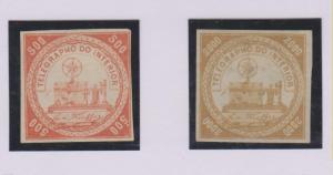 O) 1869 BRAZIL, TELEGRAPHIC STAMPS, 500 R VERMILLION AND 200