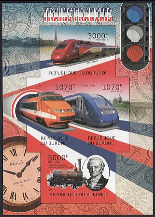 Burundi 2012 MNH Sc #1063 Sheet of 4 French Trains IMPERF