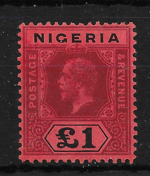 NIGERIA SG12 1914 £1 DEEP PURPLE & BLACK ON RED MTD MINT