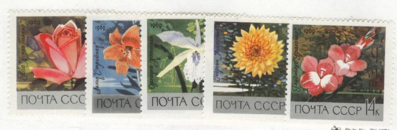 Russia Scott 3596-3600 MNH** 1969 Flower set