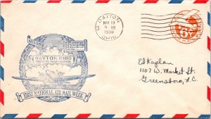 US SPECIAL EVENT CACHETED COVER FIRST NATIONAL AIRMAIL WEEK DAYTON OHIO 1938