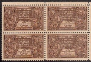 1948 Indian Centennial Block Of 4 3c Postage Stamps, Sc# 972, MNH, OG