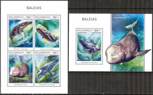 Mozambique 2018 Marine Life Whales II sheet + S/S MNH