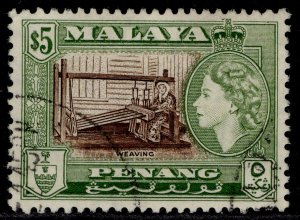 MALAYSIA - Penang QEII SG54, $5 brown & bronze-green, FINE USED. Cat £14.